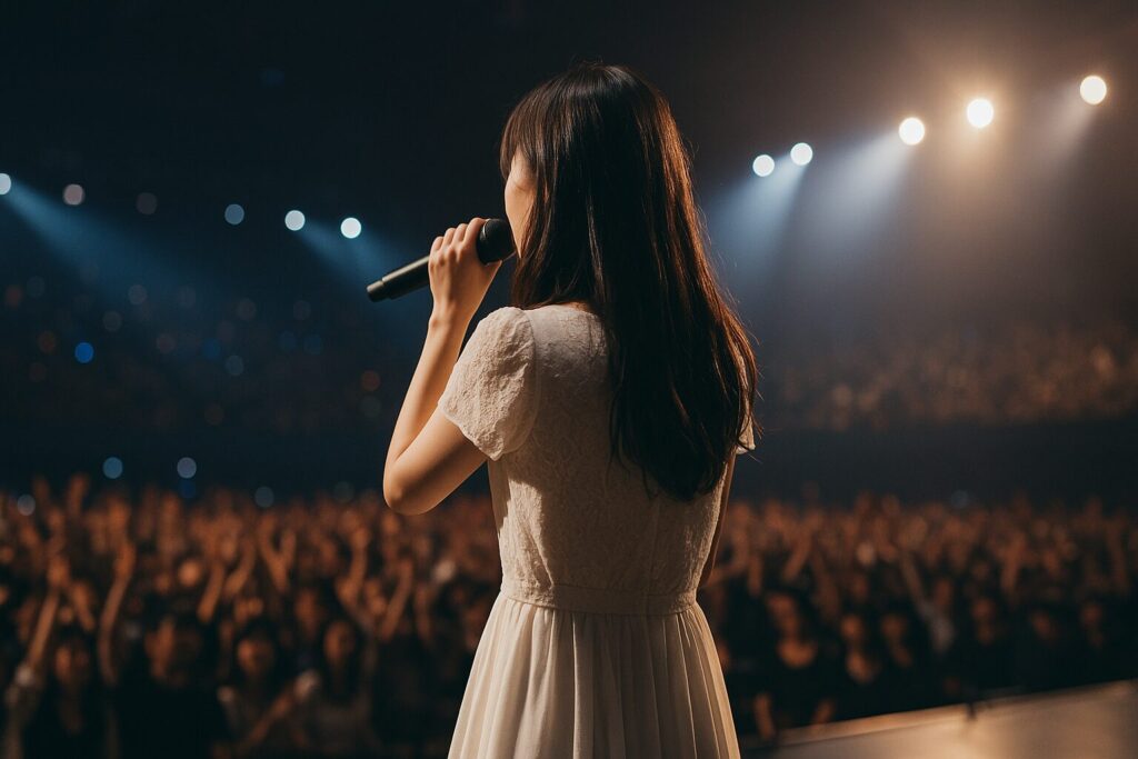 女性アーティストがライブをおこなっている