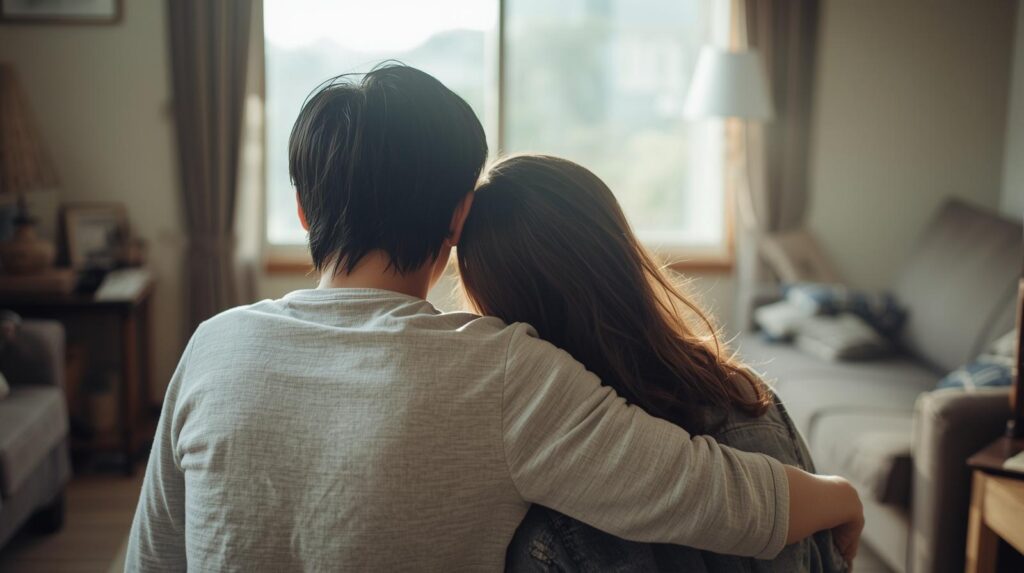 部屋で仲の良い男女が過ごしている