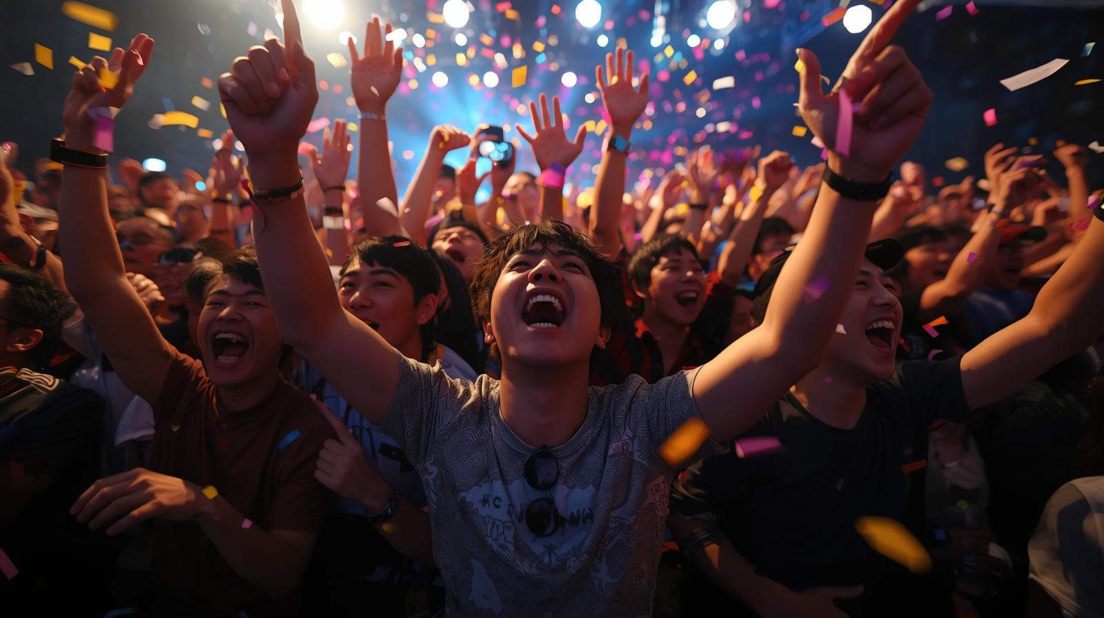 ライブ会場で盛り上がるファンたちの画像