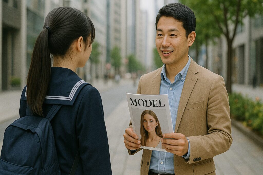 街中でスカウトをうける女の子