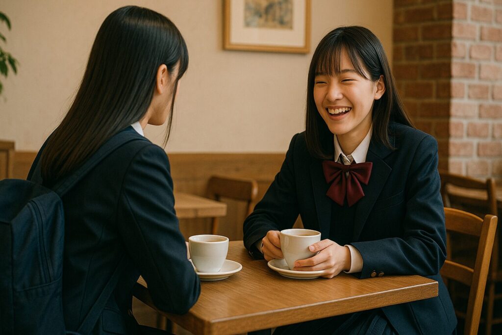 女子高生ふたりが放課後にカフェでお茶をしている