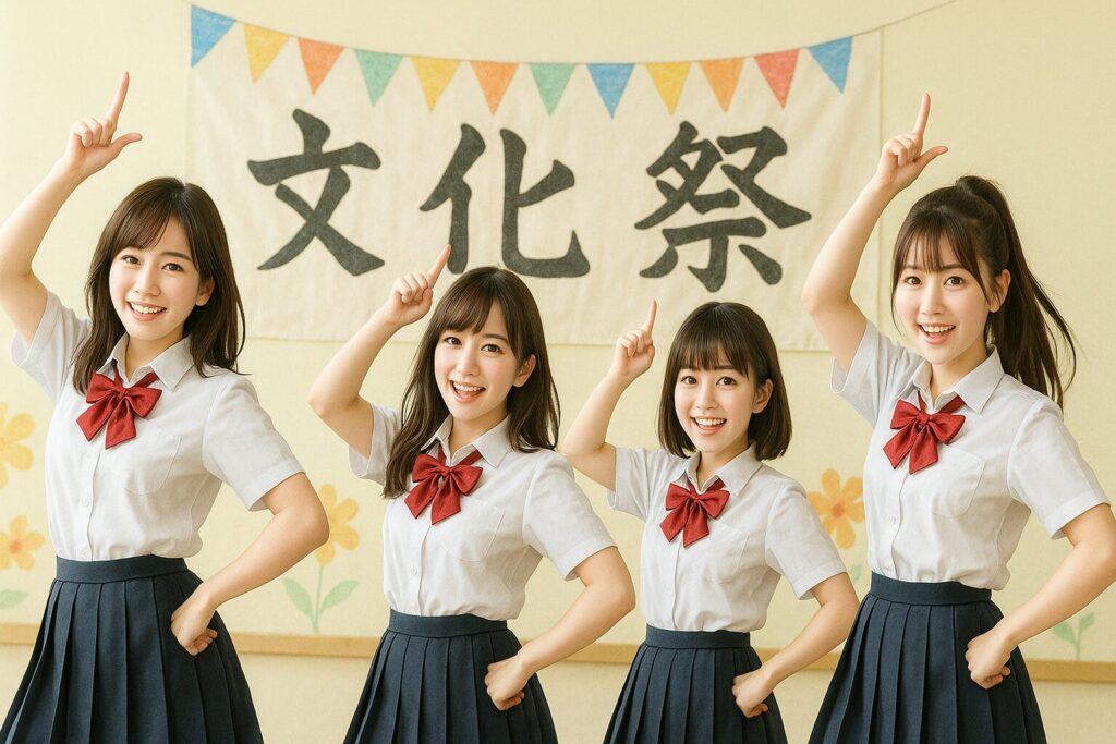 文化祭でダンスを踊る女子高生たち