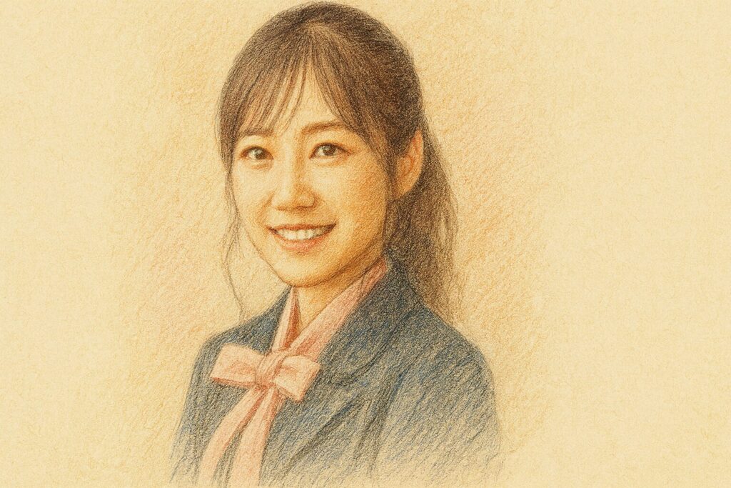 松田里奈が笑顔で正面を向いている