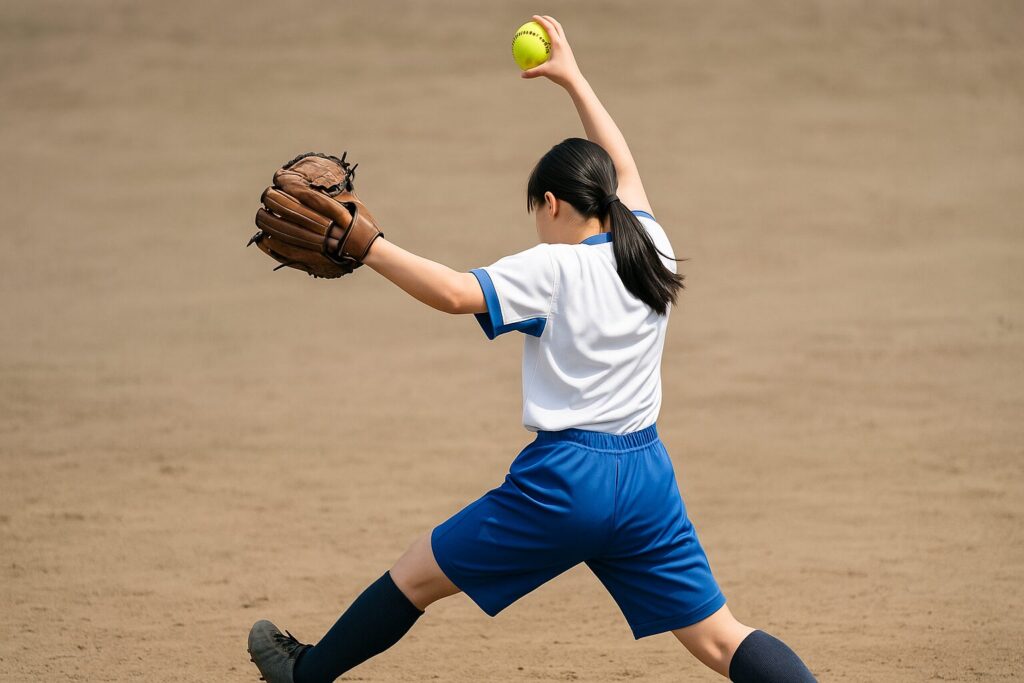 ソフトボールをする中学生